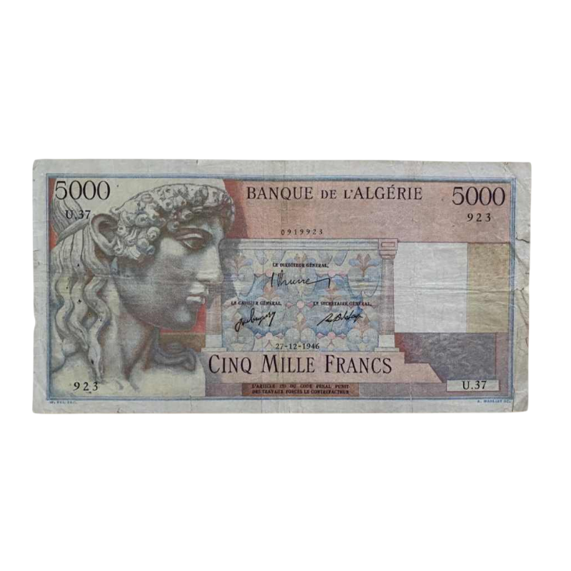 Algerie, billet de 5000 francs, 1946
