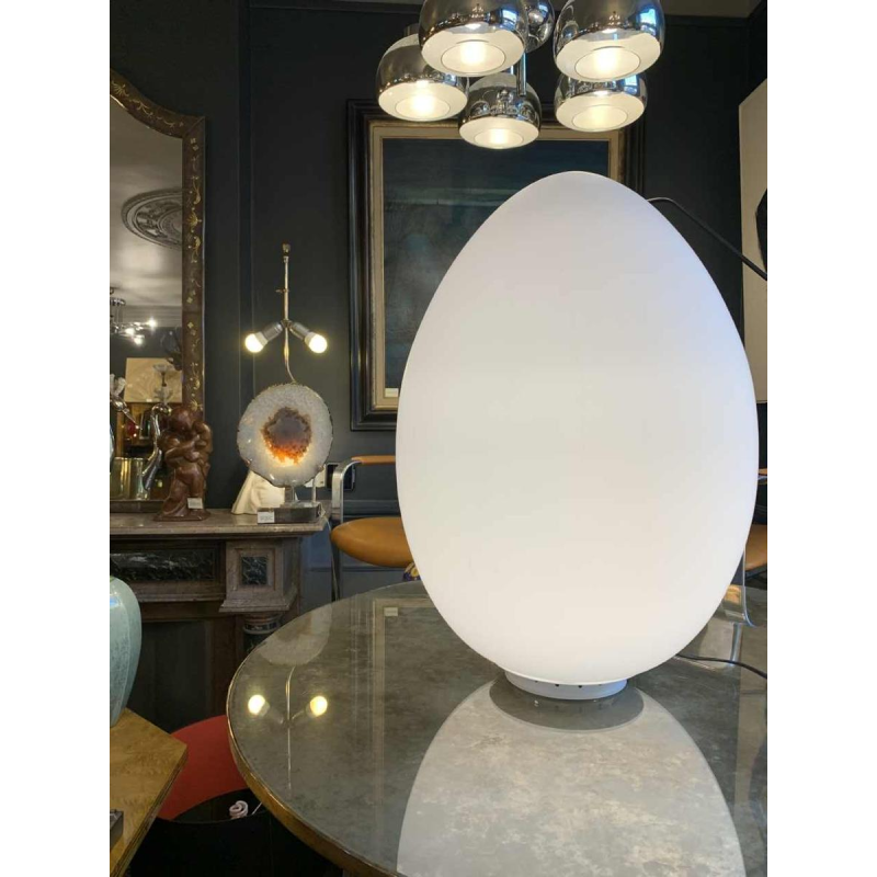BEN SWILDENS for FONTANA ARTE, 'UOVO' large frosted glass table floor lamp 1972