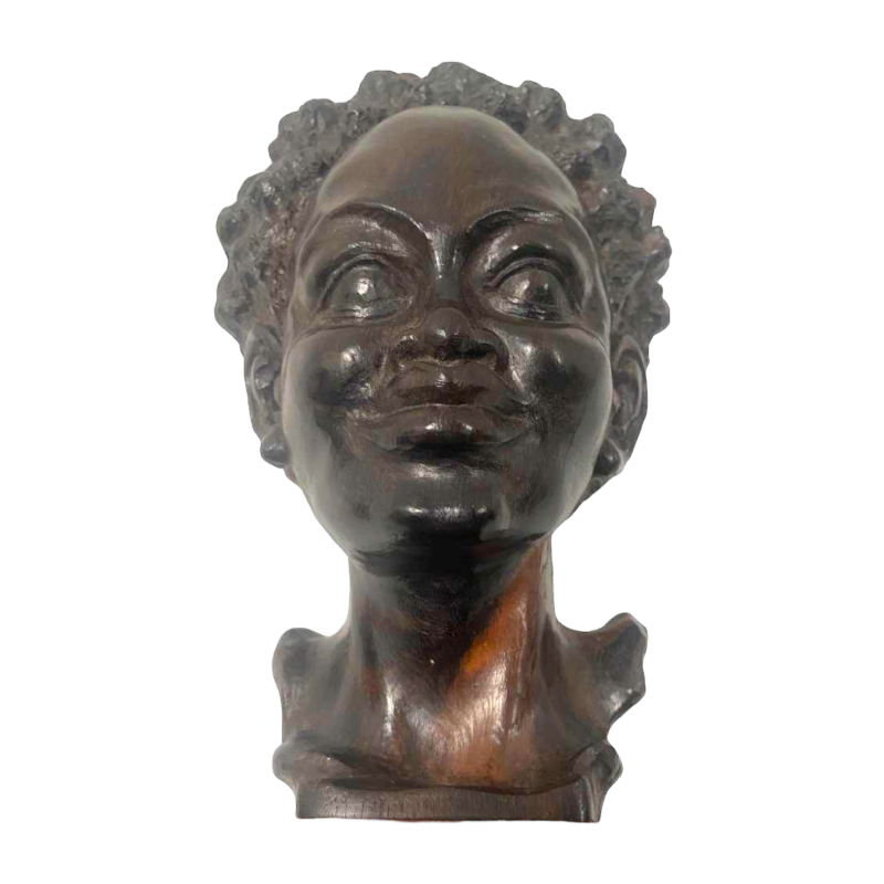 Young African woman's head macassar wood signed R.v.d Bael