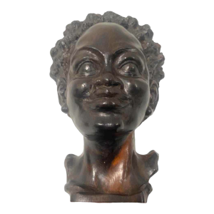 Tête de jeune femme africaine bois de macassar signée R.v.d Bael