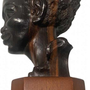 Tête de jeune femme africaine bois de macassar signée R.v.d Bael