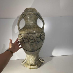 HELMAN (attributed to) outdoor vase / sculpture, Art Nouveau glazed stoneware, ca 1900