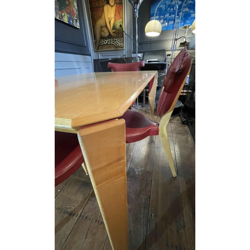 DICK EVERS voor LEOLUX, Memphis Set Tafel 'Xingu' & 4 Stoelen 'Giselle', 1993