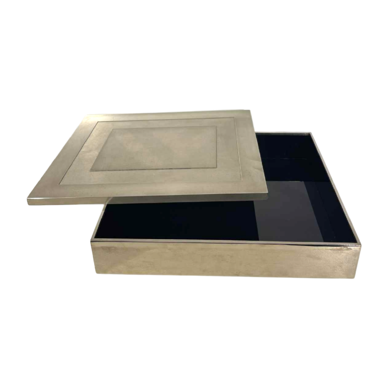 Giacomo Sinopoli pour Liwan's, boîte de rangement / à bijoux moderniste, acier & verre bleu 1970s