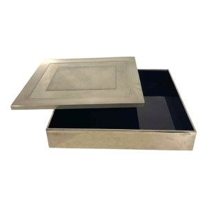 Giacomo Sinopoli for Liwan's, modernist storage/jewelry box, steel & blue glass, 1970s