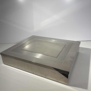 Giacomo Sinopoli for Liwan's, modernist storage/jewelry box, steel & blue glass, 1970s