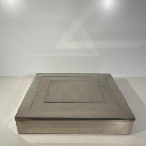 Giacomo Sinopoli pour Liwan's, boîte de rangement / à bijoux moderniste, acier & verre bleu 1970s