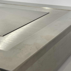 Giacomo Sinopoli for Liwan's, modernist storage/jewelry box, steel & blue glass, 1970s