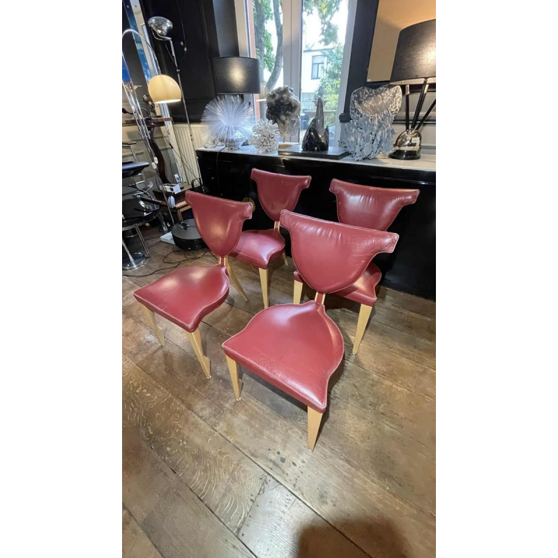 DICK EVERS pour LEOLUX, Ensemble Table ' Xingu ' & 4 Chaises ' Giselle ',1993