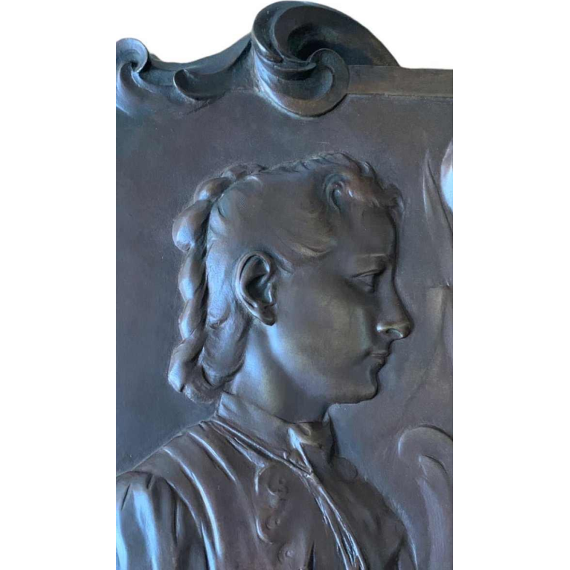 L. Gobert "Portret van een jonge vrouw" bronzen bas-reliëf sculptuur Art Nouveau