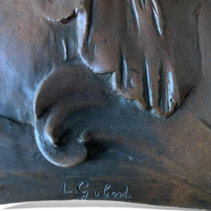 L. Gobert "Portret van een jonge vrouw" bronzen bas-reliëf sculptuur Art Nouveau