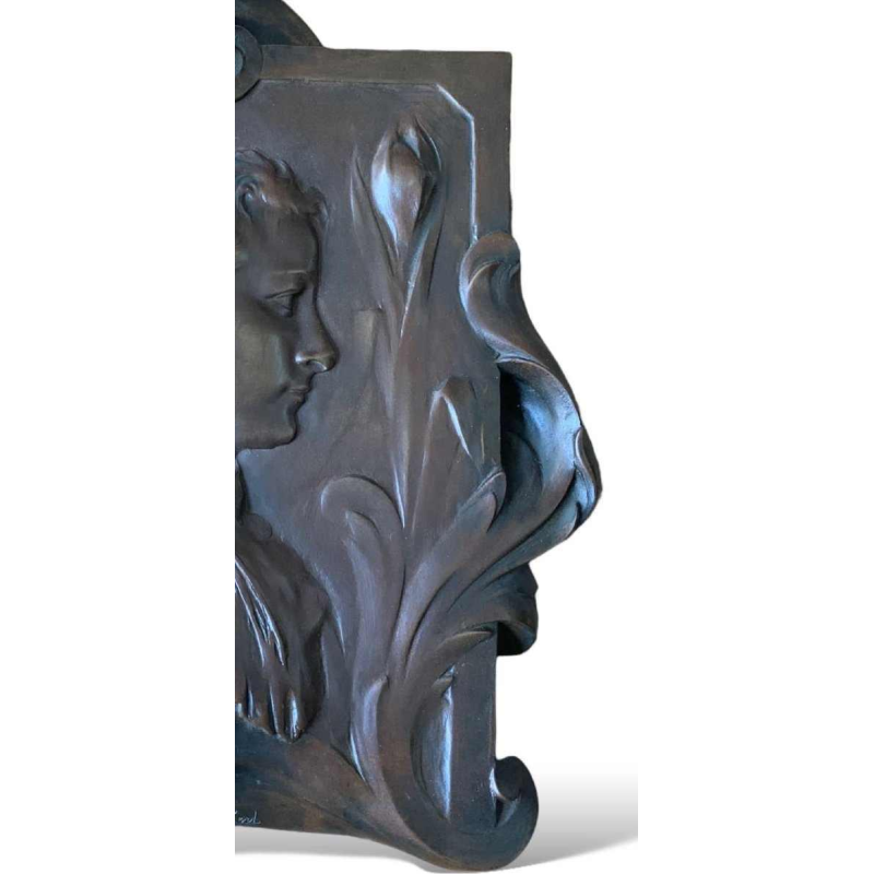 L. Gobert "Portret van een jonge vrouw" bronzen bas-reliëf sculptuur Art Nouveau