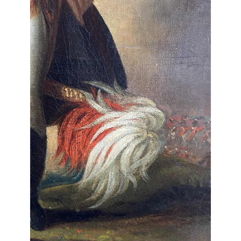 British school Portrait of an officer uniform, feathered headdress and sword, oil on canvas, early 19th c