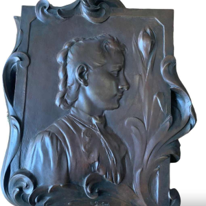 L. Gobert "Portrait de Jeune femme" sculpture bas-relief en bronze Art Nouveau
