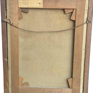 École britannique 'Portrait d'un officier' uniforme, coiffe à plumes et épée, tableau huile sur toile, début XIXe s