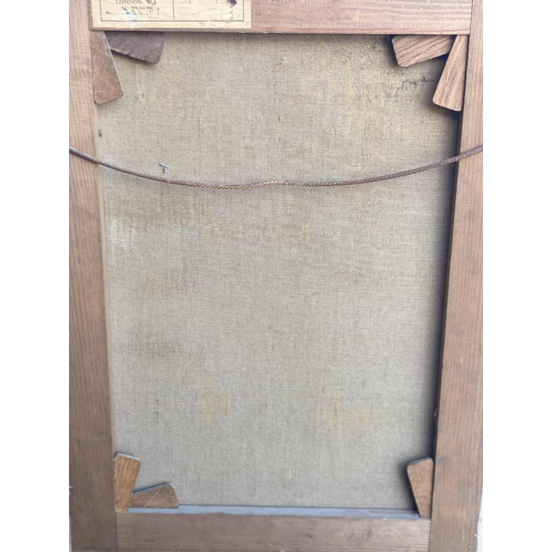 École britannique 'Portrait d'un officier' uniforme, coiffe à plumes et épée, tableau huile sur toile, début XIXe s