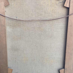 École britannique 'Portrait d'un officier' uniforme, coiffe à plumes et épée, tableau huile sur toile, début XIXe s