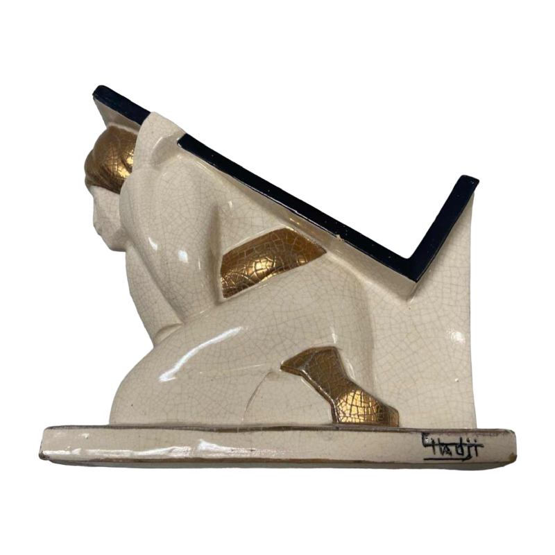 Crackled earthenware bookholder signed Hadji Jouvenia edition