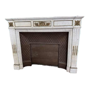 Louis XVI mantel, white marble and bronzes, 19th century