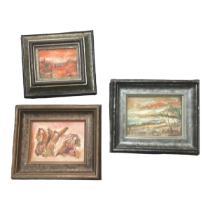Series of 3 small paintings by Zoltan Perelmutter expressionism