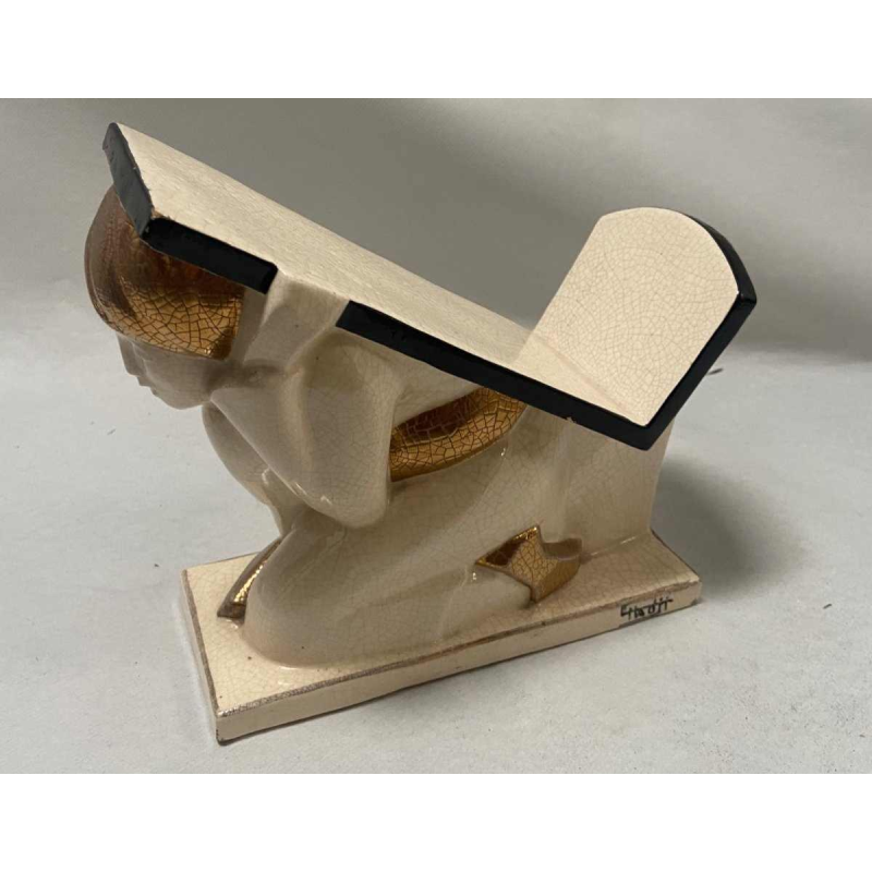 Porte-livre en faïence craquelé signé Hadji édition signée Jouvenia