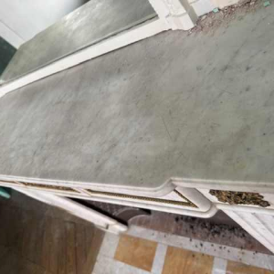 Louis XVI mantel, white marble and bronzes, 19th century