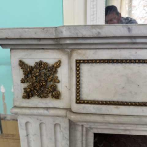 Louis XVI mantel, white marble and bronzes, 19th century
