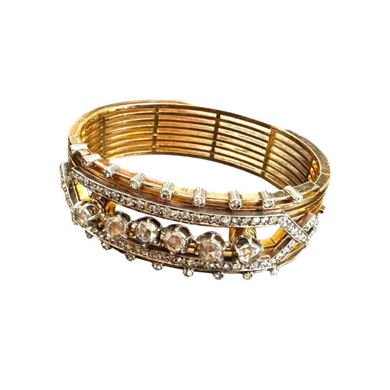 Bracelet or jaune massif et diamants taille rose, 20e siècle
