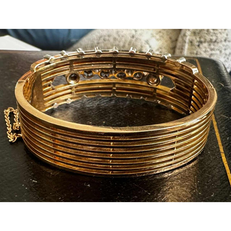 Bracelet or jaune massif et diamants taille rose, 20e siècle