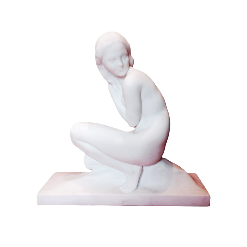 Amedeo GENNARELLI “Baigneuse - Femme nue agenouillée“ sculpture Art déco marbre blanc, début XXe s