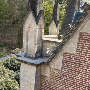 Large pinnacle, column capital, chapel coping stone, limestone, Gothic style, 19th century