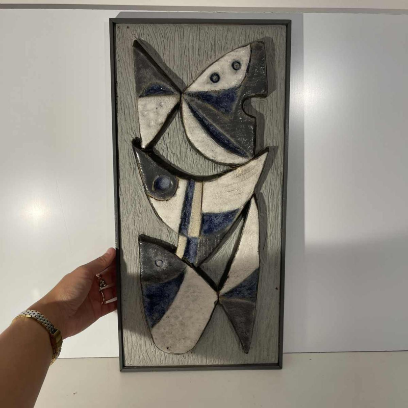 Frans Tuinstra, abstract/kubistisch keramisch bas-reliëfbeeld, 1972