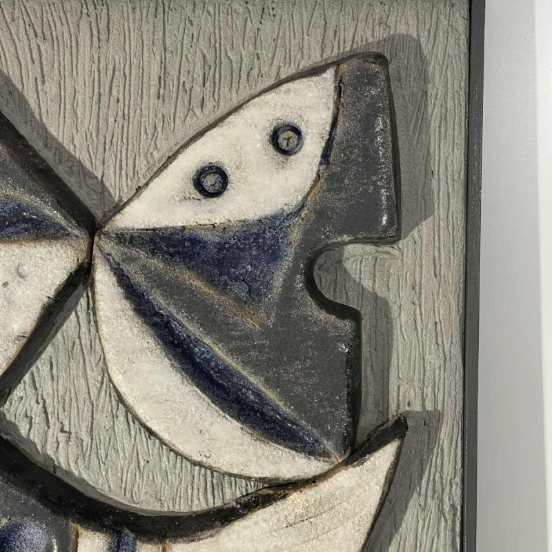 Frans Tuinstra, abstract/kubistisch keramisch bas-reliëfbeeld, 1972