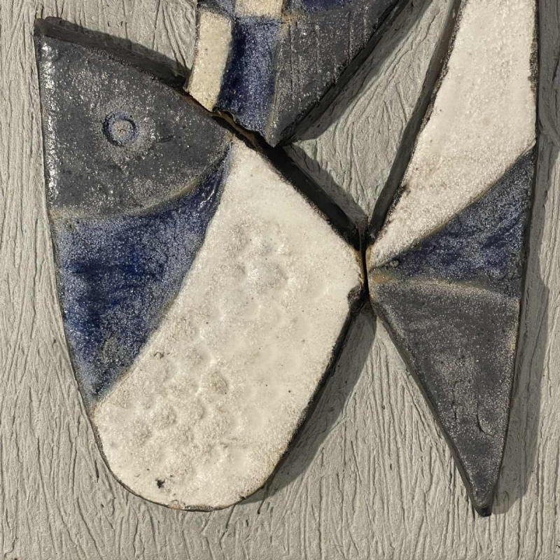 Frans Tuinstra, abstract/kubistisch keramisch bas-reliëfbeeld, 1972