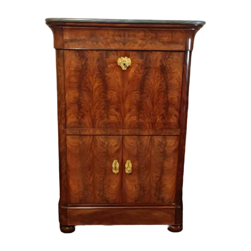 Secretaresse / bureau met klep, mahoniehout & brons, Restauratieperiode, 19e eeuw