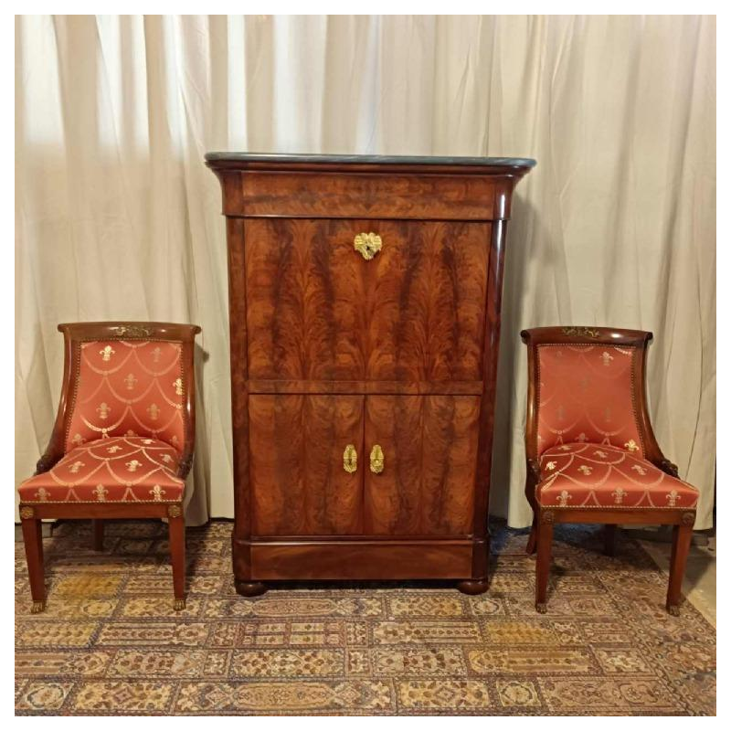 Secretary desk / drop-leaf desk, mahogany & bronze, Restoration period, 19th century