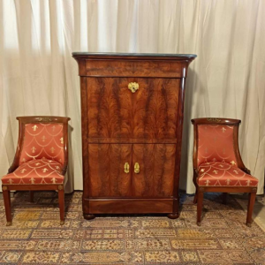 Secretaresse / bureau met klep, mahoniehout & brons, Restauratieperiode, 19e eeuw