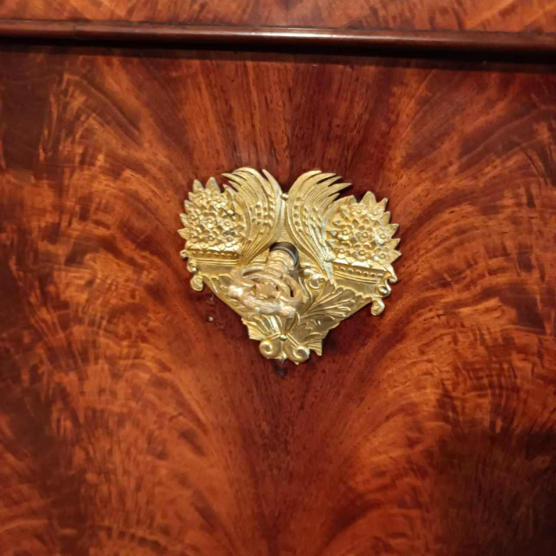 Secretary desk / drop-leaf desk, mahogany & bronze, Restoration period, 19th century