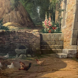 MAX CARLIER " Farmyard, Basse-Cour " Still Life Painting Oil on Canvas, 1910