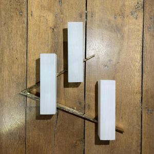 Maison Arlus, pair of asymmetrical Hollywood Regency sconces, bronze - opaline glass, ca 1970