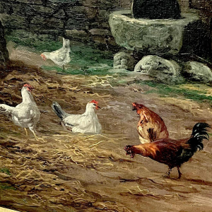 MAX CARLIER " Cour de Ferme, Basse-Cour " Tableau Peinture Huile sur toile, 1910