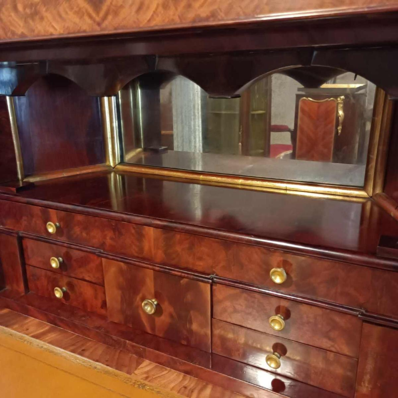 Secretary desk / drop-leaf desk, mahogany & bronze, Restoration period, 19th century