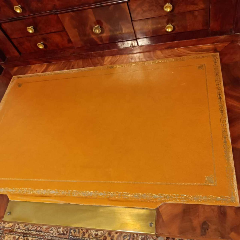 Secretary desk / drop-leaf desk, mahogany & bronze, Restoration period, 19th century