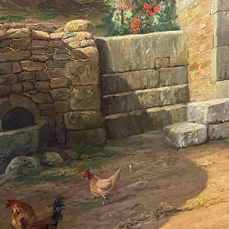 MAX CARLIER "Boerderij en Binnenplaats" Schilderij Stilleven Olieverf doek, 1910