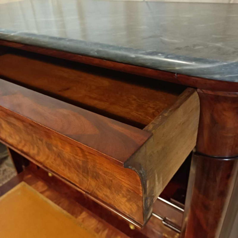 Secretary desk / drop-leaf desk, mahogany & bronze, Restoration period, 19th century