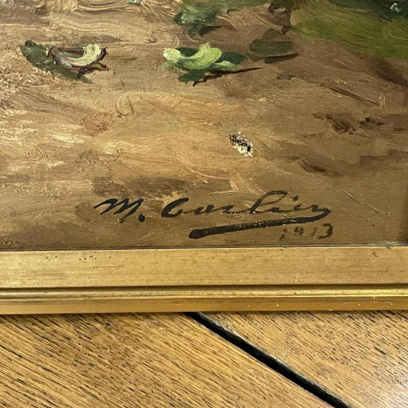 MAX CARLIER "Boerderij en Binnenplaats" Schilderij Stilleven Olieverf doek, 1910