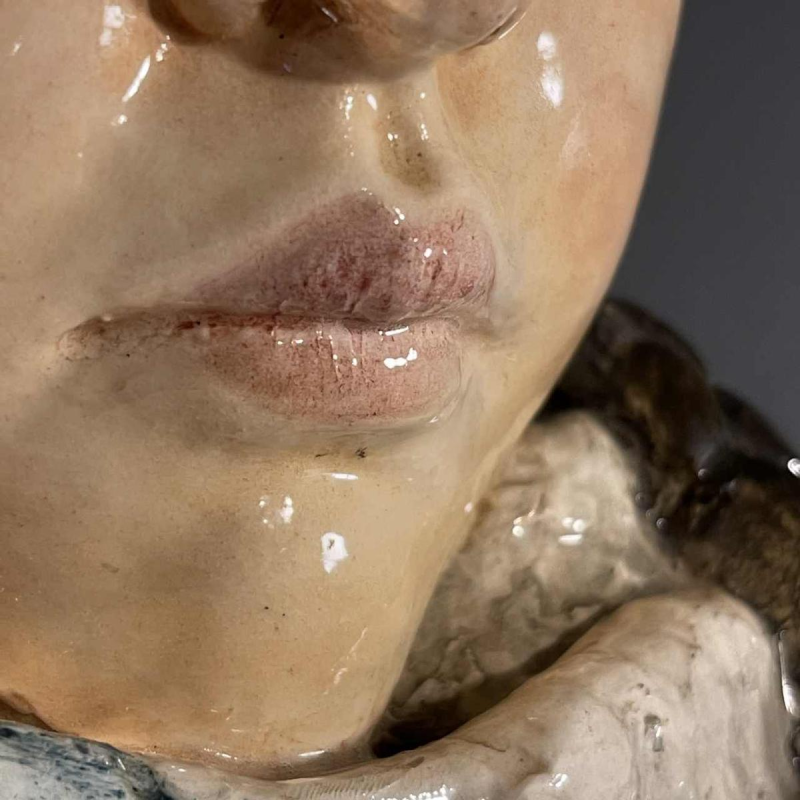 Sansebastiano & Moreno, Buste Femme, Sculpture Céramique Art Nouveau, ca 1890