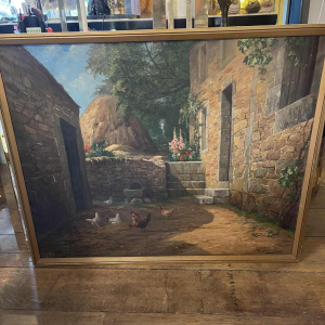 MAX CARLIER "Boerderij en Binnenplaats" Schilderij Stilleven Olieverf doek, 1910