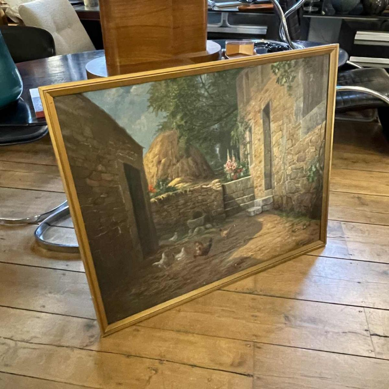 MAX CARLIER " Farmyard, Basse-Cour " Still Life Painting Oil on Canvas, 1910