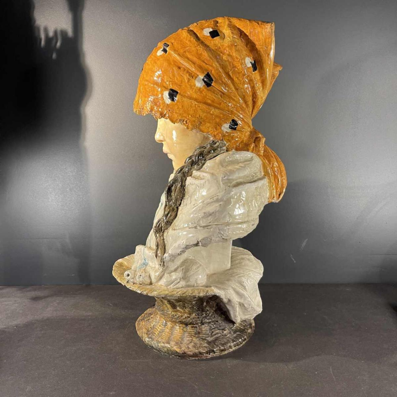 Sansebastiano & Moreno, Female Bust, Art Nouveau Ceramic Sculpture, ca 1890
